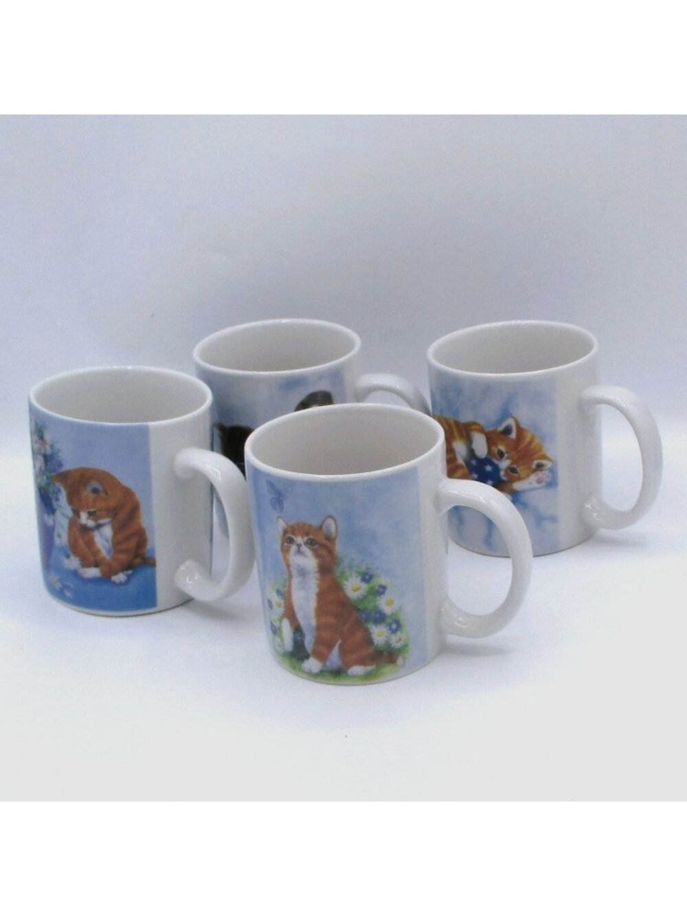 Vtg Ceramic Tabby Kittens Mugs Set Of 4 Adorable Cat Illustrations  Ceramic